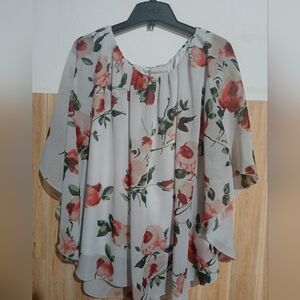 Urbanology Floral Chiffon Blouse Batwing Sleeves XL